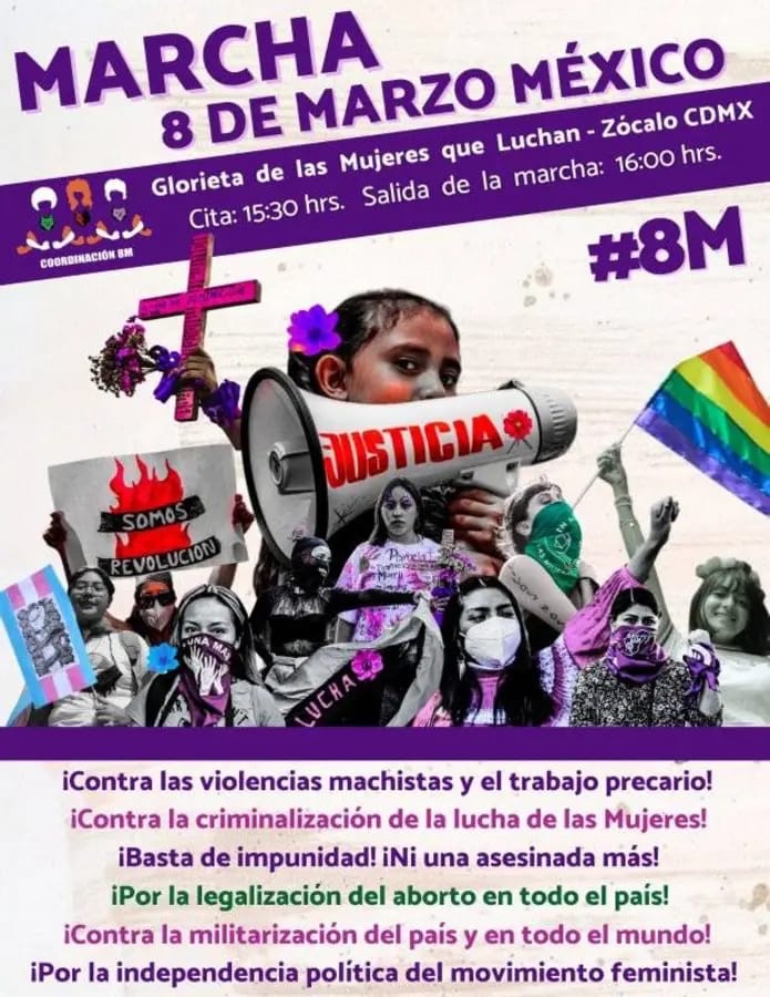 Marcha 8 de marzo, Glorieta de las Mujeres que Luchan al Zócalo. Cita ...